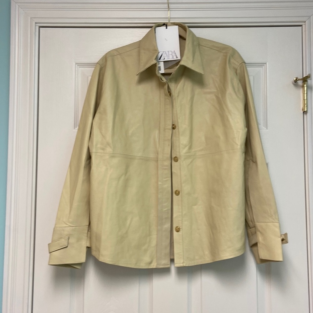 NWT Alabaster leather shirt jacket by ZARA